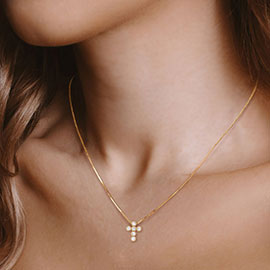 CZ Stone Embellished Cross Pendant Necklace