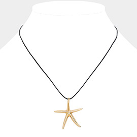 Metal Starfish Pendant Raffia Thread Necklace