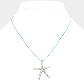Metal Starfish Pendant Raffia Thread Necklace