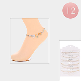 12PCS - Round Rhinestone Pointed Anklets