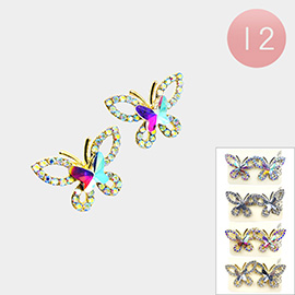 12PCS - Butterfly Stone Pointed Stud Earrings