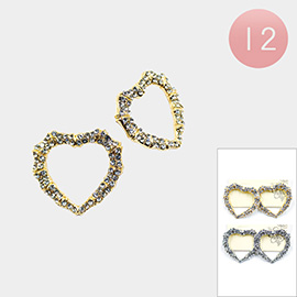 12PCS - Stone Embellished Open Heart Earrings