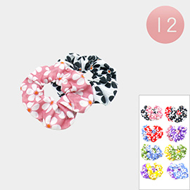12 Set of 2- Flower Printed Scrunchies Hair Bands