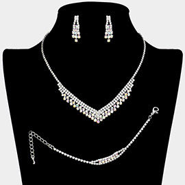 Rhinestone Paved V Shaped Necklace Jewelry Set