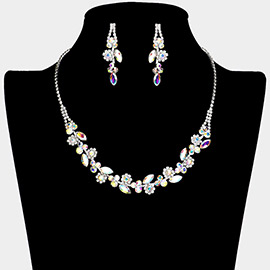 Marquise Stone Cluster Pointed Flower Rhinestone Paved Necklace