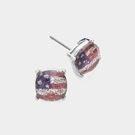 Glittered American USA Flag Stud Earrings