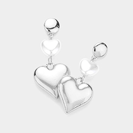 Pearl Pointed Metal Heart Dangle Earrings