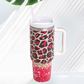 Leopard 40oz Double Wall Stainless Steel Tumbler With Handle 