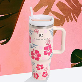 Floral 40oz Double Wall Stainless Steel Tumbler With Handle
