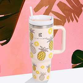 Pineapple 40oz Double Wall Stainless Steel Tumbler With Handle