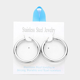 18K White Gold Dipped Stainless Steel Hoop Pin Catch Earrings