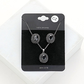CZ Round Stone Accented Pendant Necklace