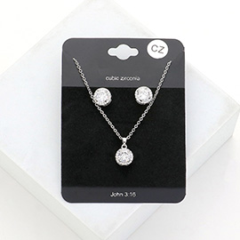 CZ Round Stone Accented Pendant Necklace