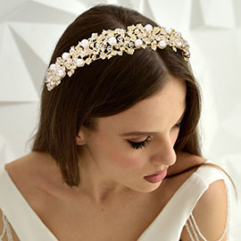 Pearl Pointed Stone Paved Flower Cluster Wrap Headpiece