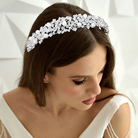 Pearl Pointed Stone Paved Flower Cluster Wrap Headpiece