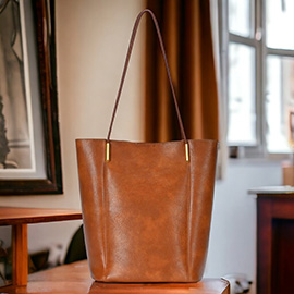 Faux Leather Tote Bag with Inner Bag