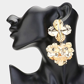 Textured Metal Flower Dangle Earrings