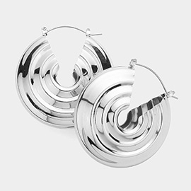 Textured Swirl Metal Hoop Pin Catch Earrings