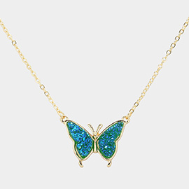Butterfly Druzy Pendant Necklace