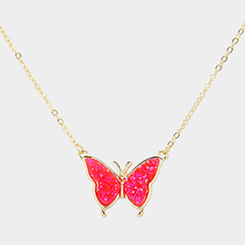 Butterfly Druzy Pendant Necklace