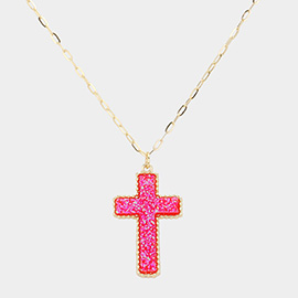 Druzy Cross Pendant Necklace
