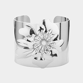 Pearl Pointed Metal Flower Cuff Bracelet