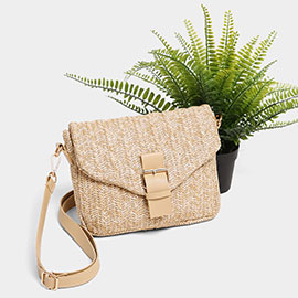 Quilted Straw Crossbody Bag