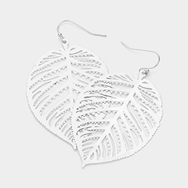 Brass Metal Filigree Tropical Leaf Dangle Earrings