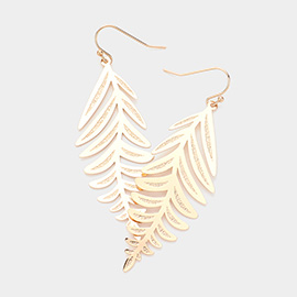 Brass Metal Filigree Leaf Dangle Earrings