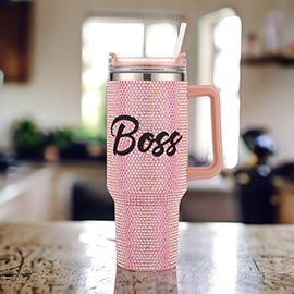 Bling BOSS Message Studded 40oz Stainless Steel Tumbler With Handle