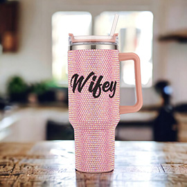 Bling WIFEY Message Studded 40oz Stainless Steel Tumbler With Handle