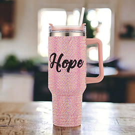 Bling HOPE Message Studded 40oz Stainless Steel Tumbler With Handle