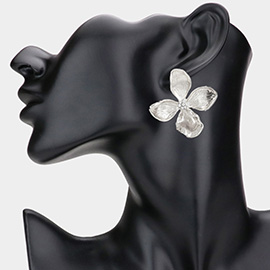 Stone Pointed Flower Metal Earrings