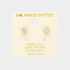 14K Gold Dipped Hypoallergenic CZ Stone Stud Earrings