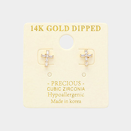 14K Gold Dipped Hypoallergenic CZ Stone Cross Stud Earrings