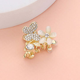Stone Paved Butterfly Flower Pointed Hair Claw Clip