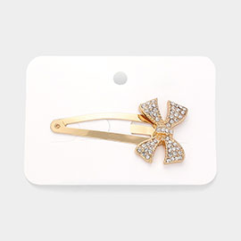 Stone Paved Bow Pointed Snap Hair Clip