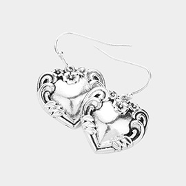 Antique Metal Heart Dangle Earrings