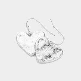 Hammered Metal Heart Dangle Earrings