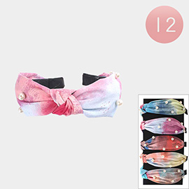 12PCS - Pearl Accented Tie Dye Printed Knot Headbands
