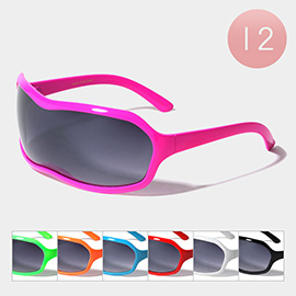 12PCS - Plain Color Shield Visor Lens Sunglasses