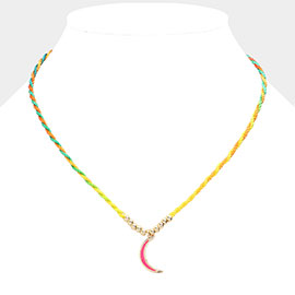 Raffia Thread Crescent Pendant Necklace