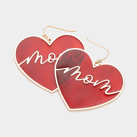Translucent Heart MOM Message Dangle Earrings