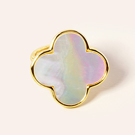14K Gold Dipped Mother Of Pearl Quatrefoil Ring