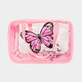Butterfly Message Printed Translucent Mesh Divided Shoulder Bag / Tote Bag