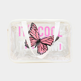Butterfly Message Printed Translucent Mesh Divided Shoulder Bag / Tote Bag
