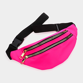 Half Moon Double Zipper Pocket Sling Bag / Fanny Pack / Belt Bag
