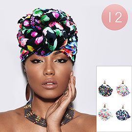 12PCS - Flower Pattern Printed Turban Hats