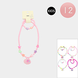 12 SET OF 2 - Shell Pendant Star Pointed Beaded Kids Bracelet Necklace Sets