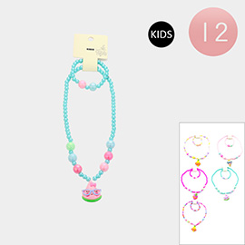 12 SET OF 2 - Fruit Pendant Beaded Kids Bracelet Necklace Sets